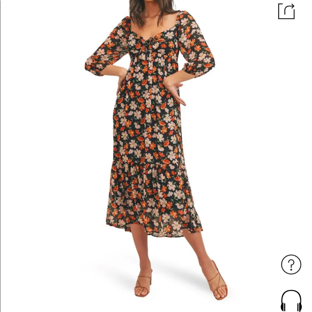 lush long sleeve tie front floral black